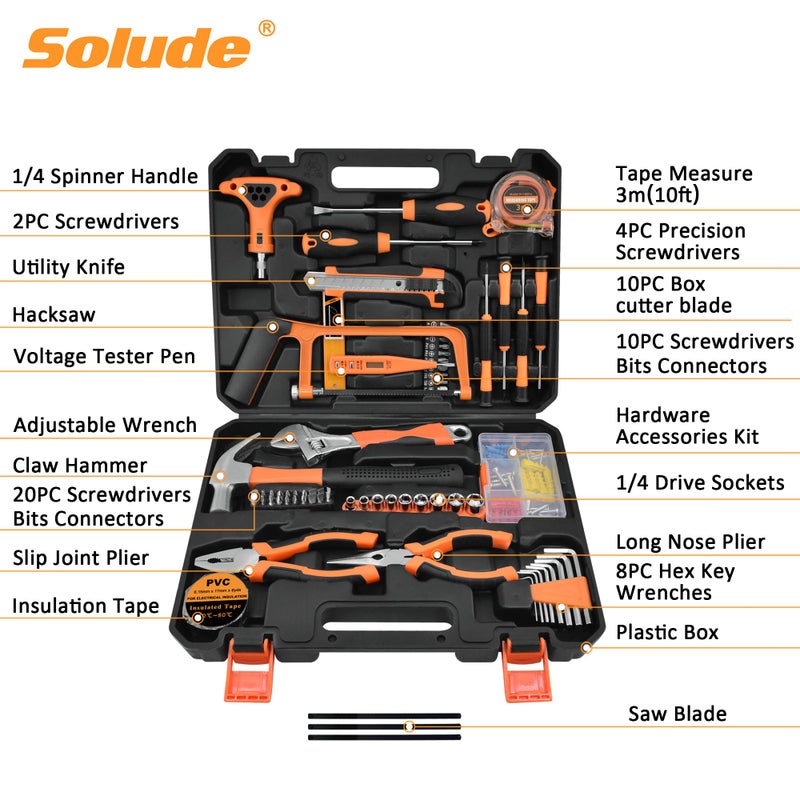 SOLUDE Tool Set 182-Piece Home Repair Tool Kit for Men Women College Students Household Basic Hand Tool Sets with Case for Home Maintenance Dorm Essentials and DIY Projects - Image 3